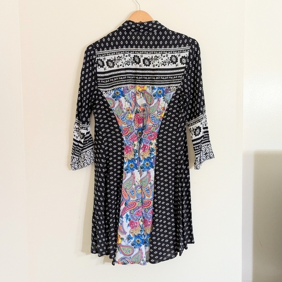 Anthropologie I Cyrena Patagonia Button Front Shirt Dress w Floral Back Inset - Picture 5 of 6